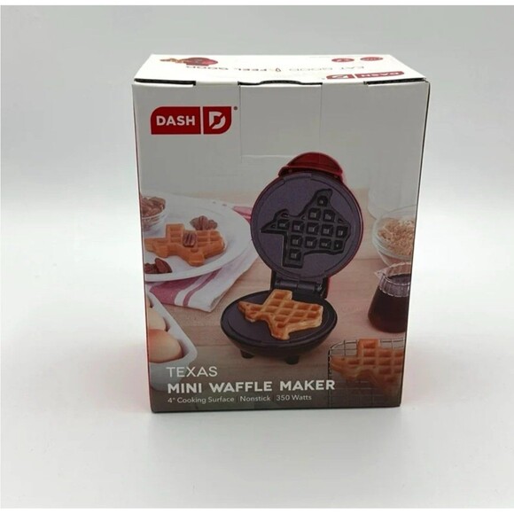 Dash Mini Waffle Maker TEXAS 4 in. Nonstick, Lonestar Waffle Red - Picture 2 of 3